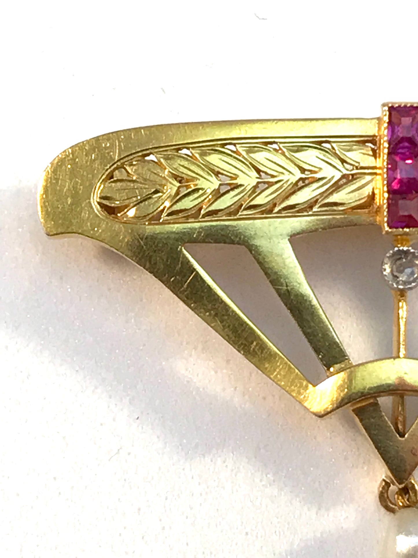 1920s 18k Gold Sapphire, Rose Cut Diamond Brooch.
