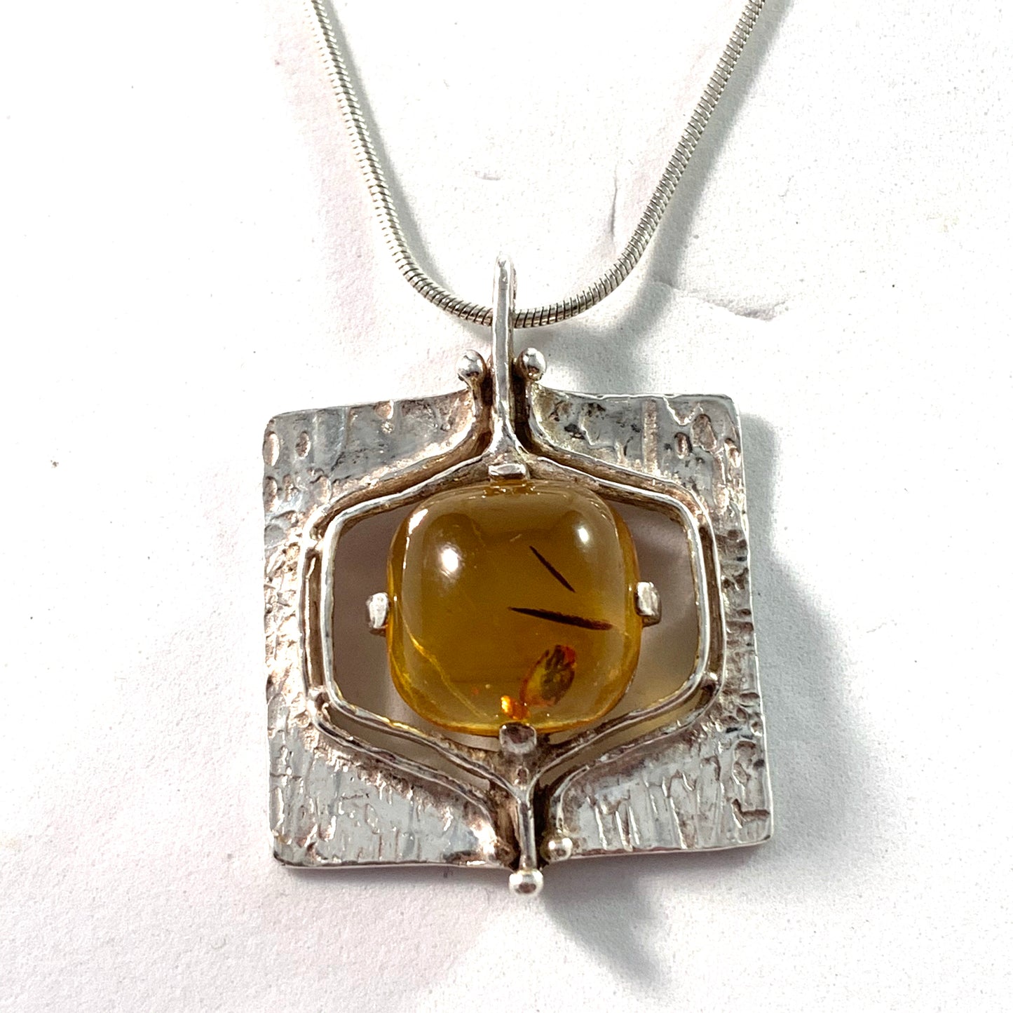 Teka, Theodor Klotz, Germany 1960s Sterling Silver Baltic Amber Pendant Necklace.