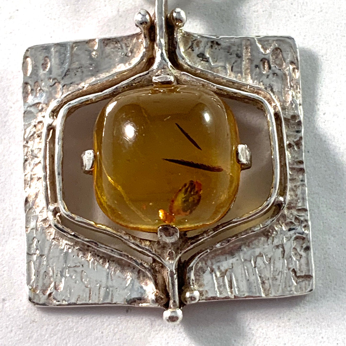 Teka, Theodor Klotz, Germany 1960s Sterling Silver Baltic Amber Pendant Necklace.