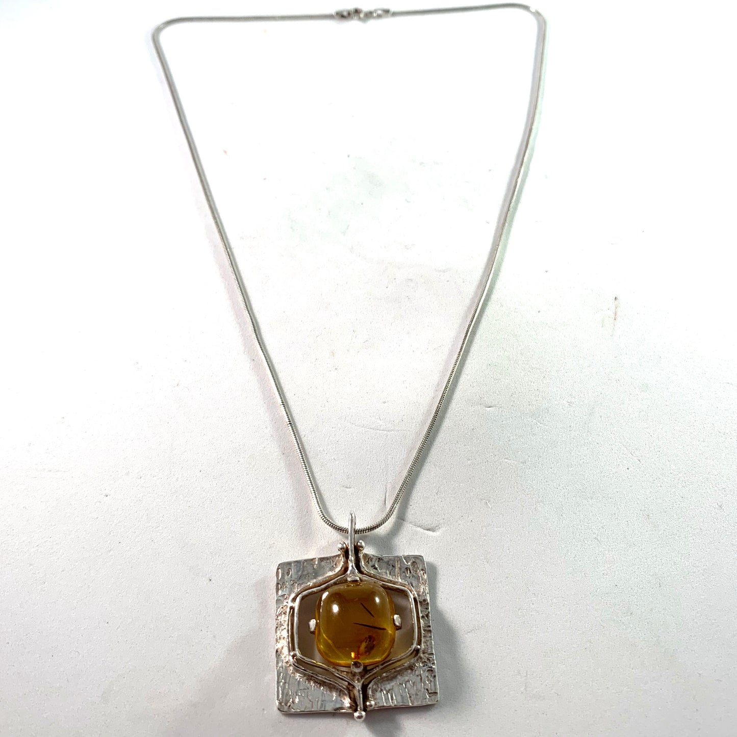 Teka, Theodor Klotz, Germany 1960s Sterling Silver Baltic Amber Pendant Necklace.