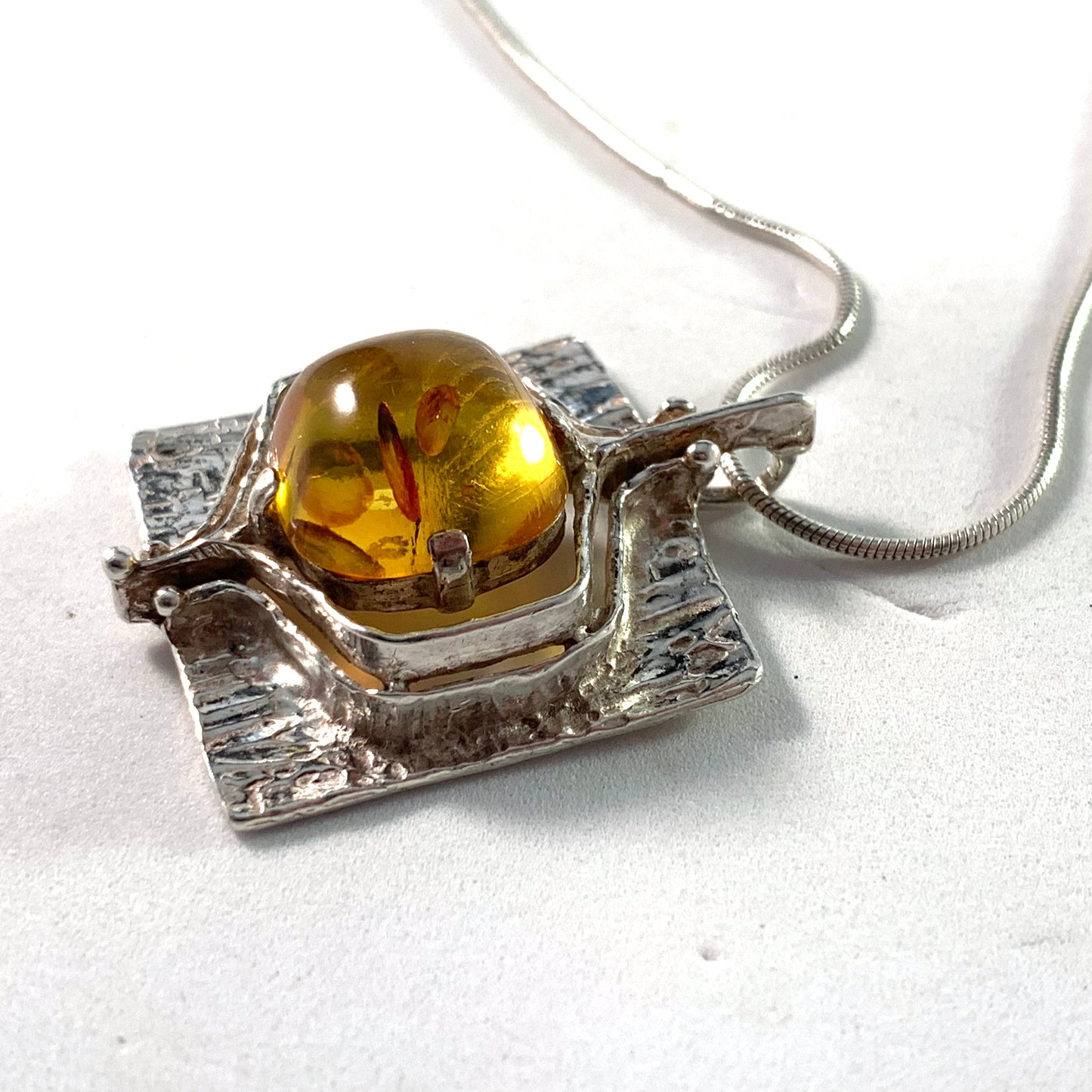 Teka, Theodor Klotz, Germany 1960s Sterling Silver Baltic Amber Pendant Necklace.