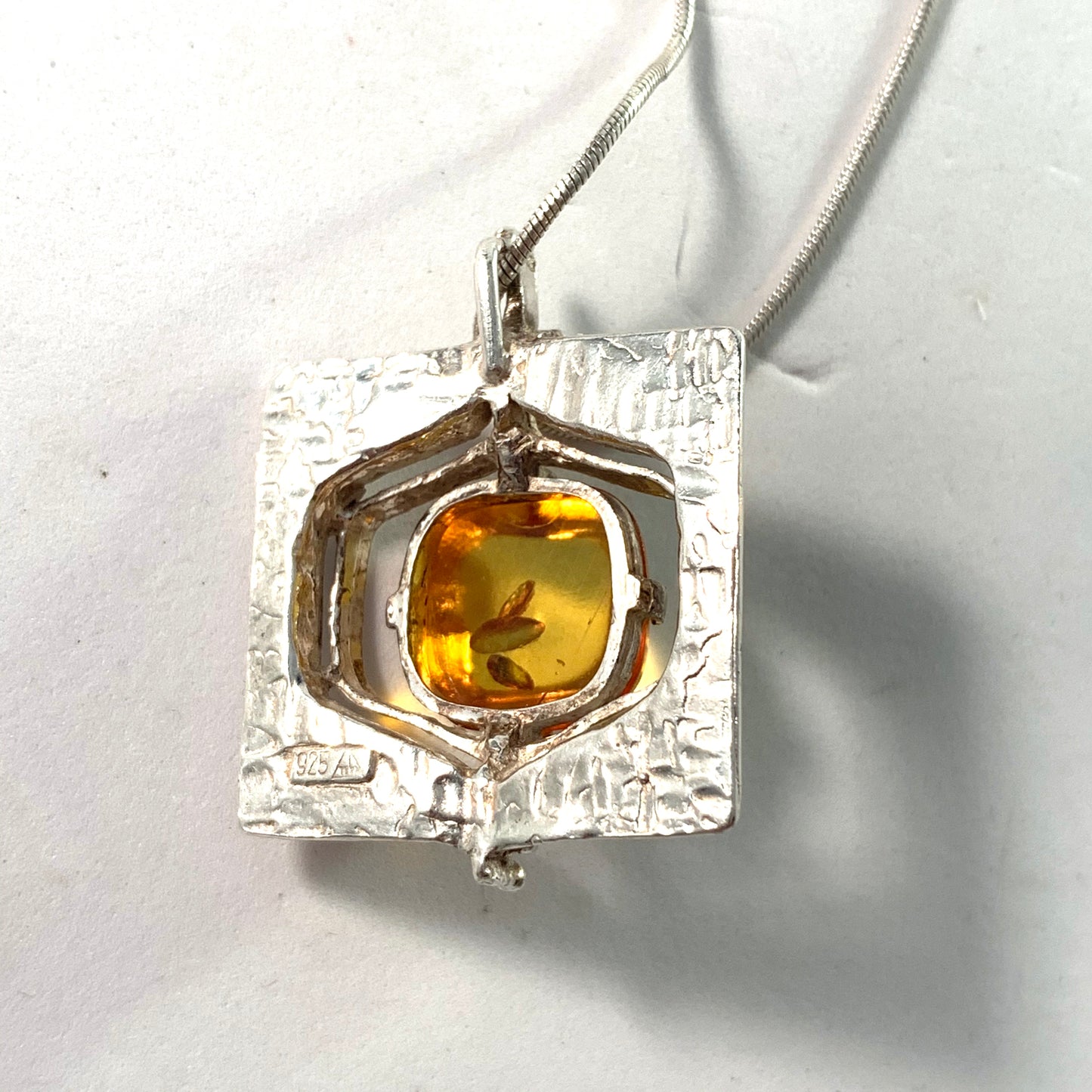 Teka, Theodor Klotz, Germany 1960s Sterling Silver Baltic Amber Pendant Necklace.