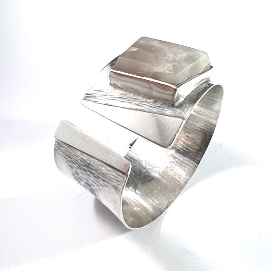 Reijo Raitila for Raitila & Kni, Finland 1967 Bold Solid Silver Quartz Cuff Bracelet. 2.43oz