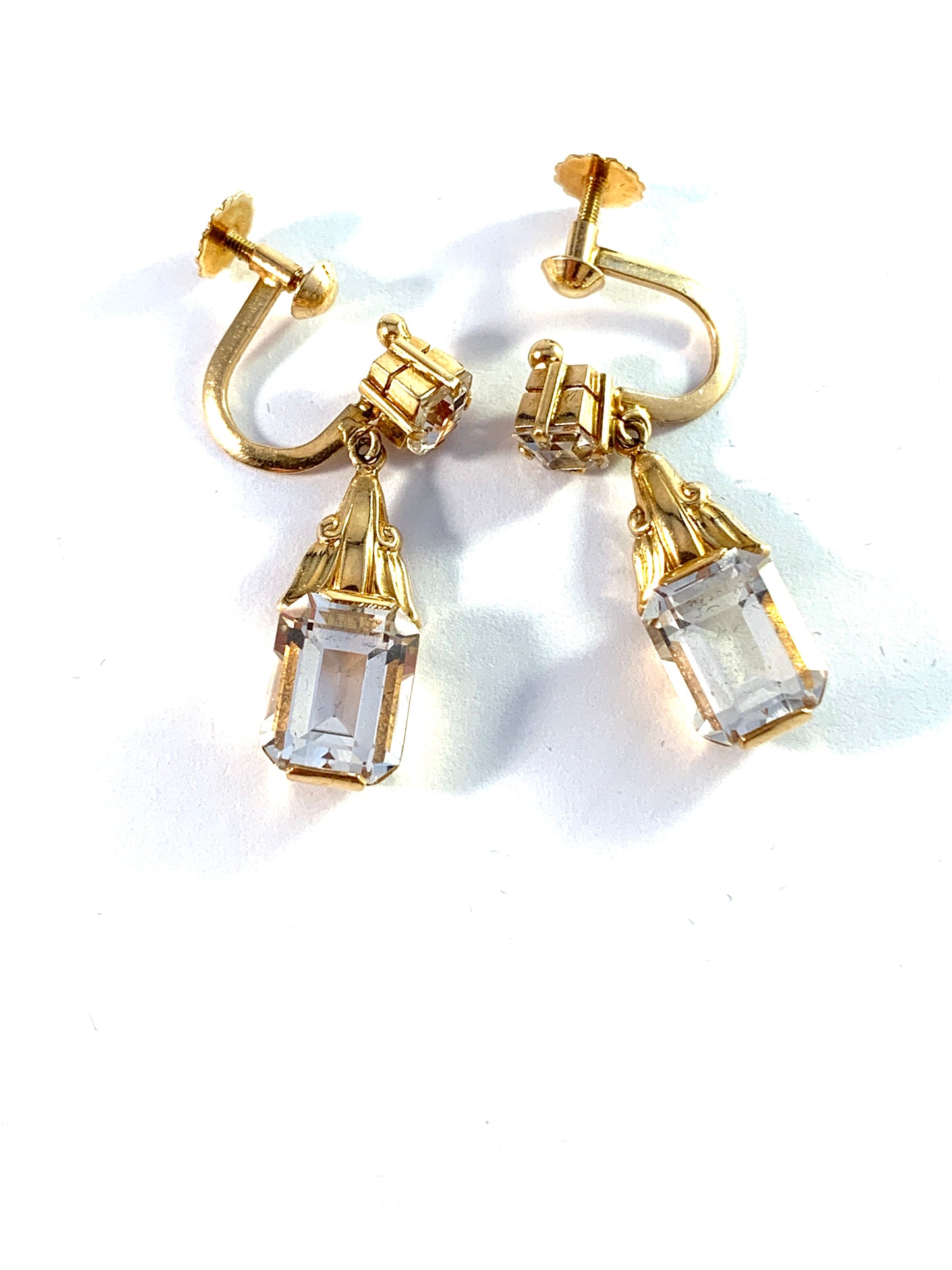 Guldvaruhuset, Sweden 1951. Mid Century 18k Gold Rock Crystal Earrings.