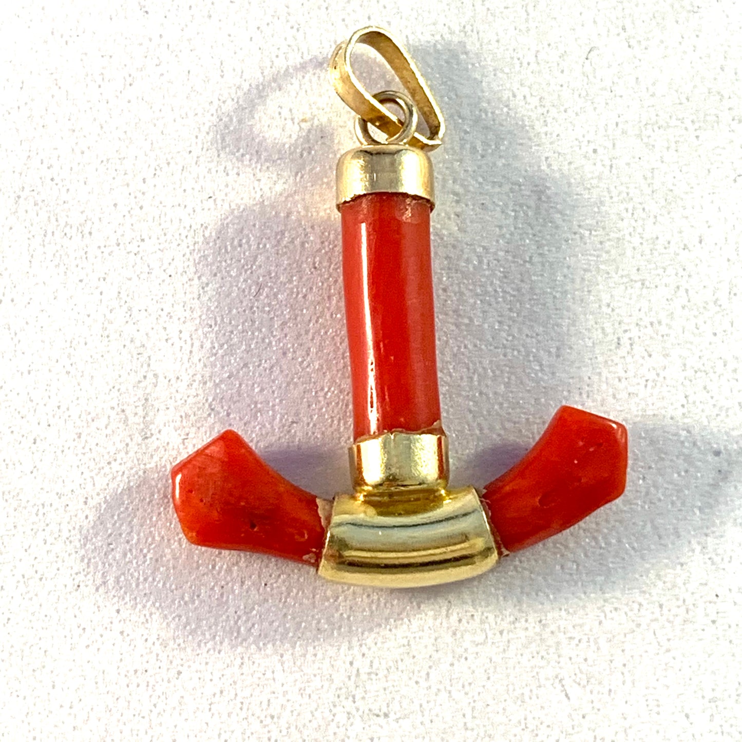 Naples, Italy. Vintage 18k Gold Coral Anchor Pendant.