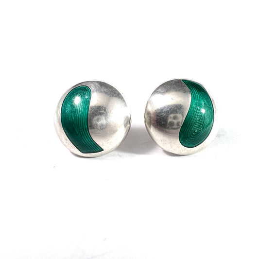 Juhani Linnovaara for Lapponia, Finland 1974. Vintage Sterling Green Enamel Earrings.