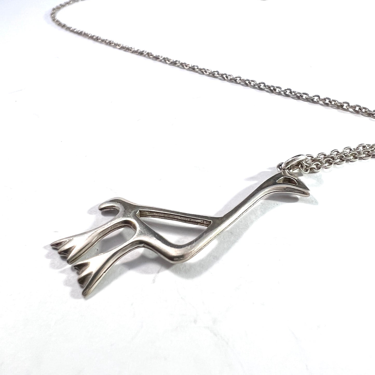 INARI, Finland. Vintage Sterling Silver Bird Pendant Necklace.