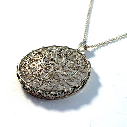 Germany / Austria Mid Century 835 Silver Filigree Pendant Necklace.