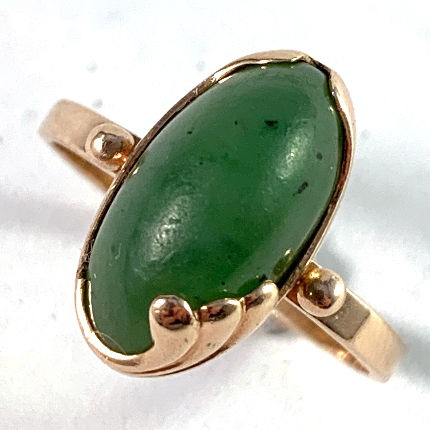 Russia, Soviet Era Mid Century 14k Gold Jade Ring.