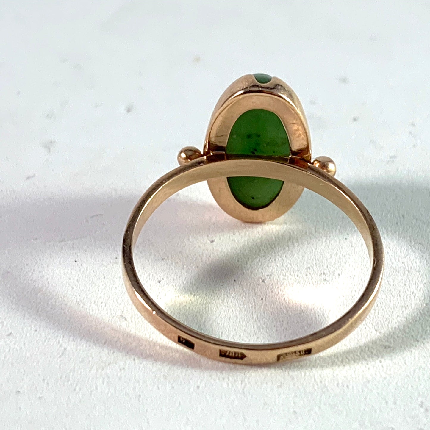 Russia, Soviet Era Mid Century 14k Gold Jade Ring.