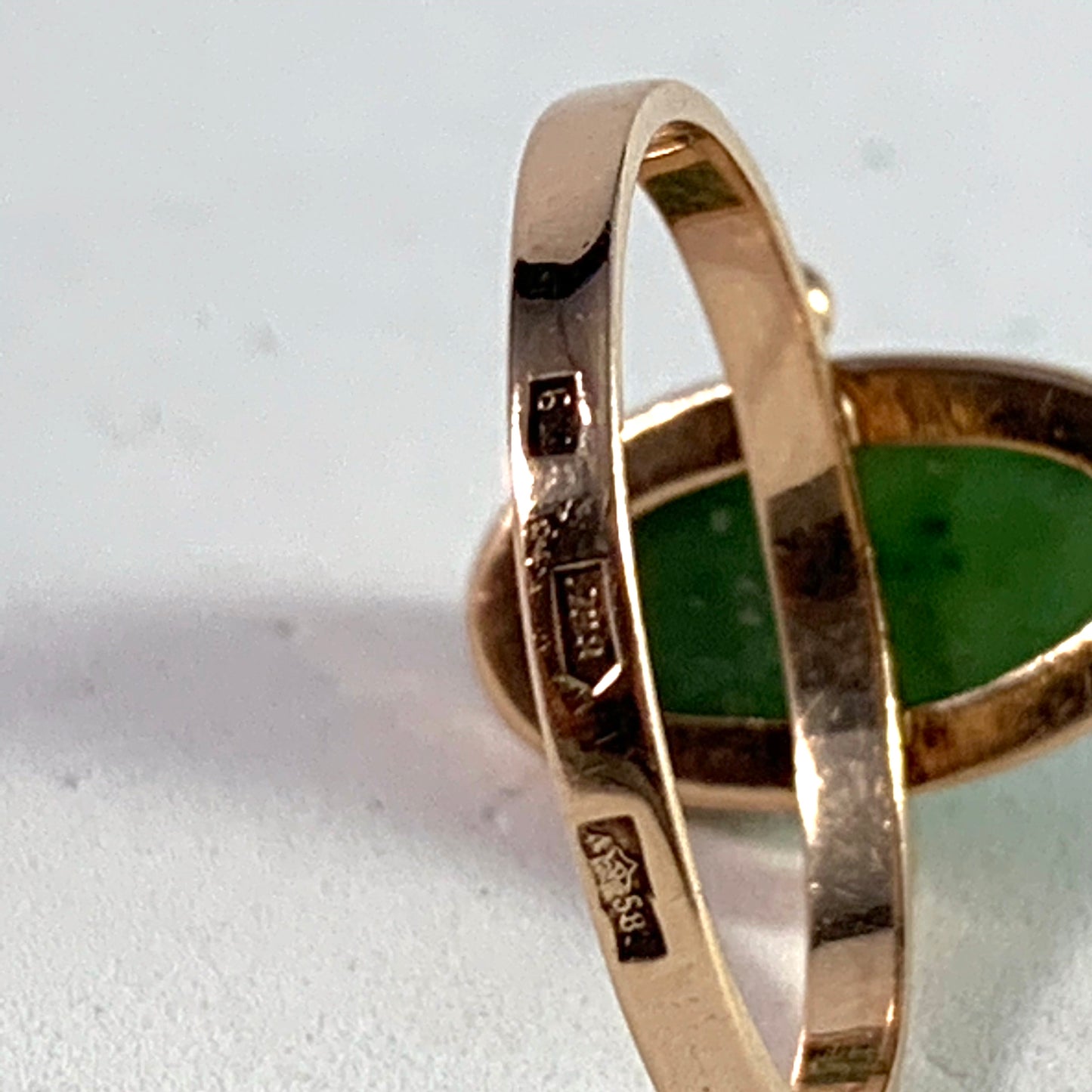 Russia, Soviet Era Mid Century 14k Gold Jade Ring.