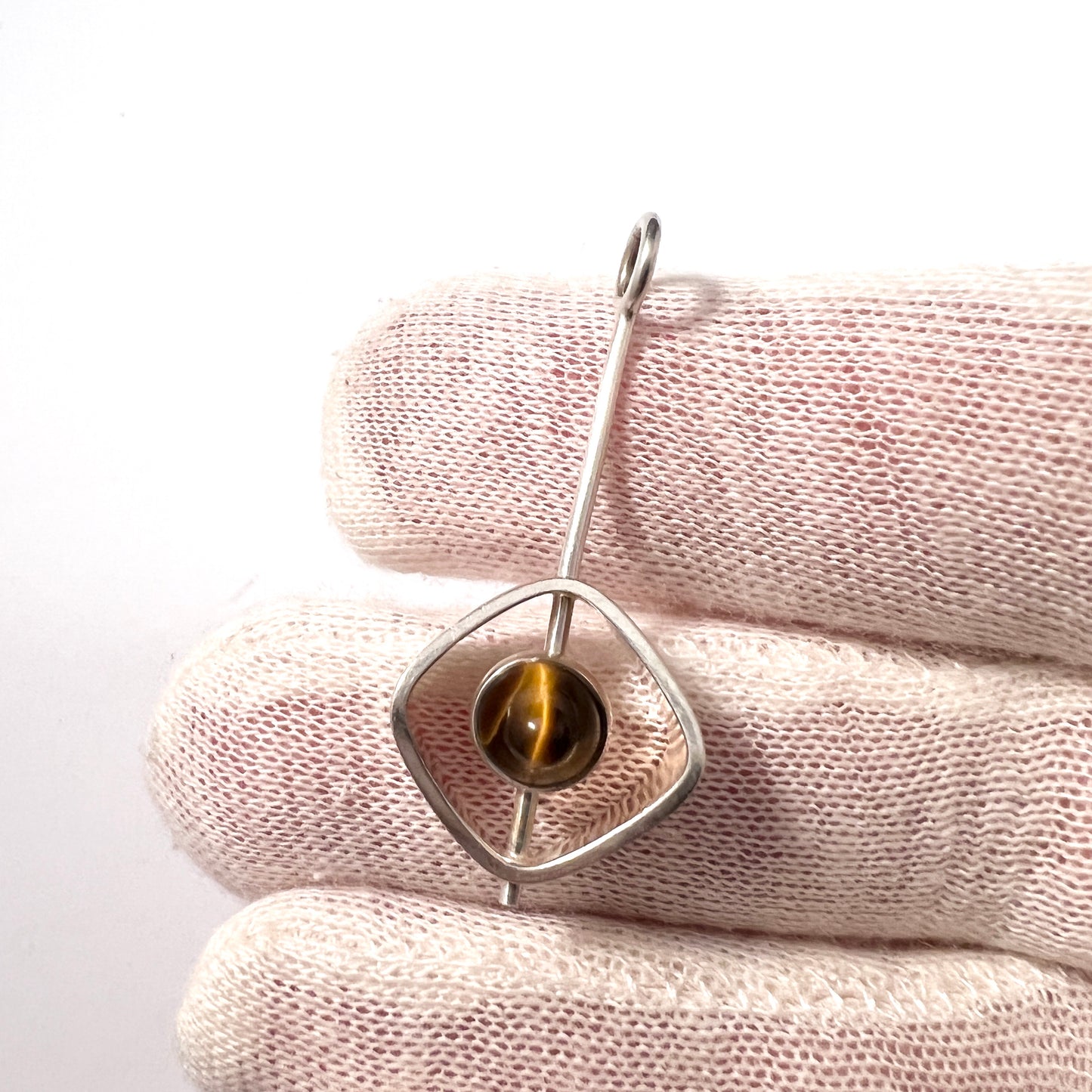 Elis Kauppi, Kupittaan Kulta Finland 1960s. Silver Tiger's Eye Pendant.