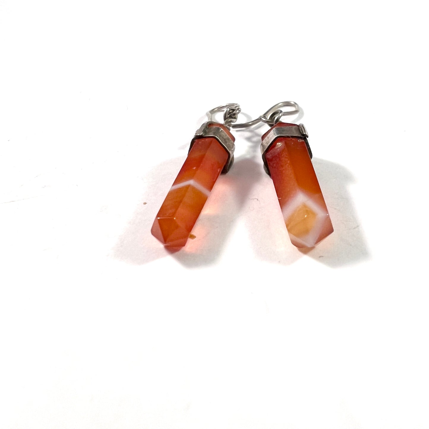 Vintage or Antique Solid Silver Agate Earrings.