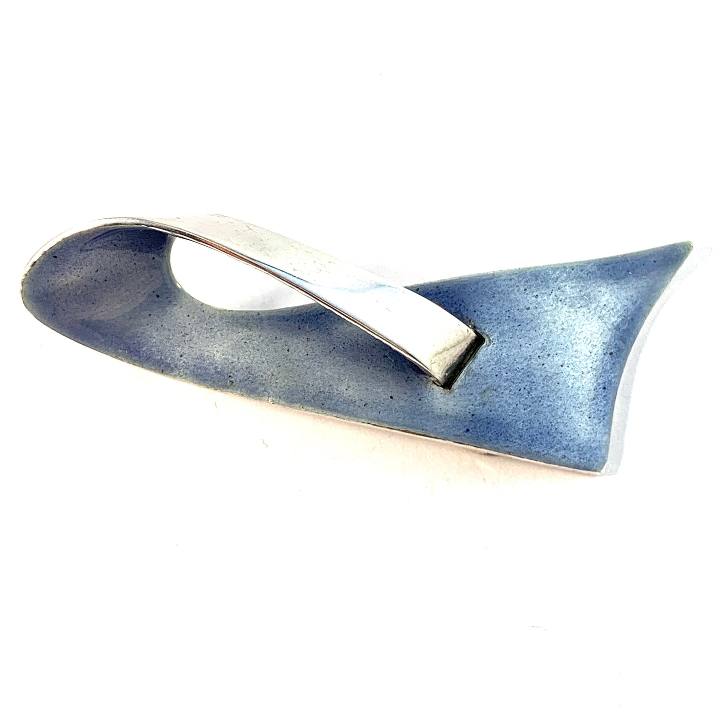 Ateljé Permona, Sweden year 1961. Unique Sterling Silver Sky Blue Enamel Brooch. Signed