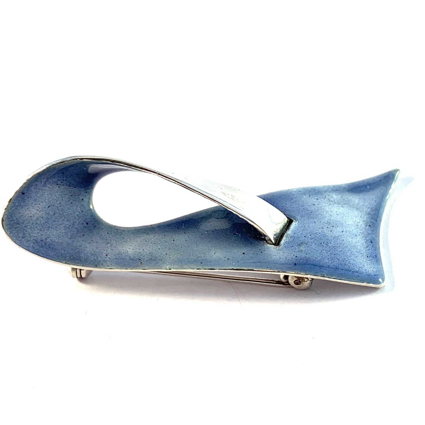 Ateljé Permona, Sweden year 1961. Unique Sterling Silver Sky Blue Enamel Brooch. Signed