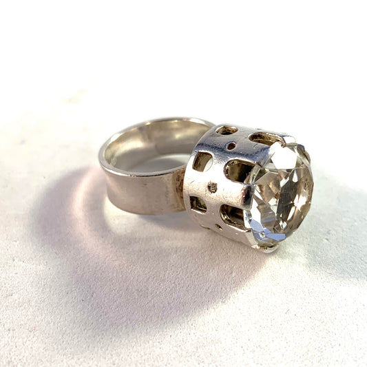 Arvo Saarela, Sweden 1967 Modernist Sterling Silver Rock Crystal Ring. Signed.