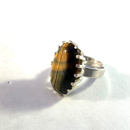 Bengt Hallberg, Sweden 1976 Bold Modernist Sterling Silver Tiger-Eye Ring