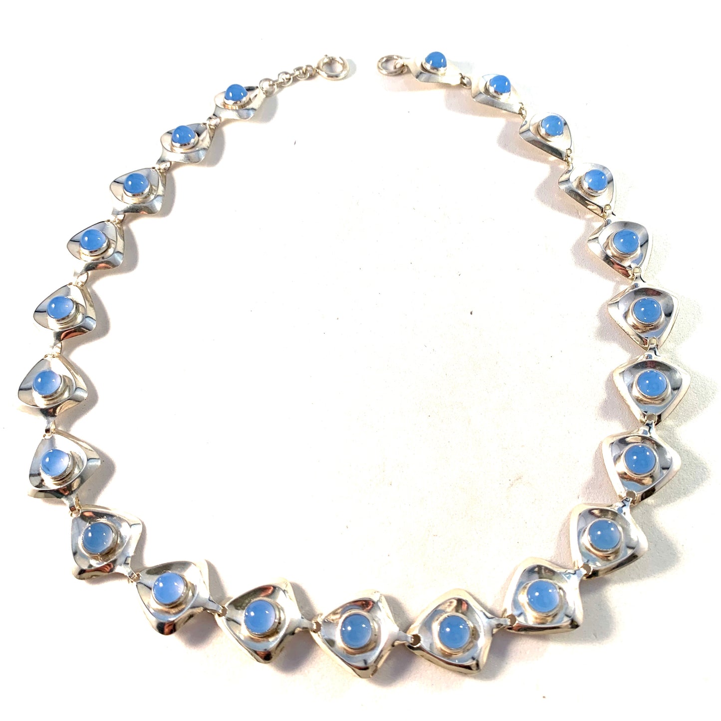 Swedish Import 1950-60s Mid Century Sterling Silver Chalcedony Necklace.