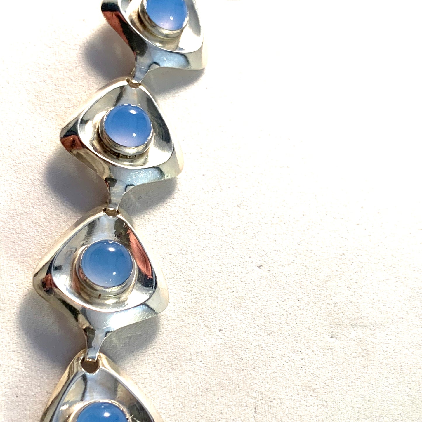 Swedish Import 1950-60s Mid Century Sterling Silver Chalcedony Necklace.