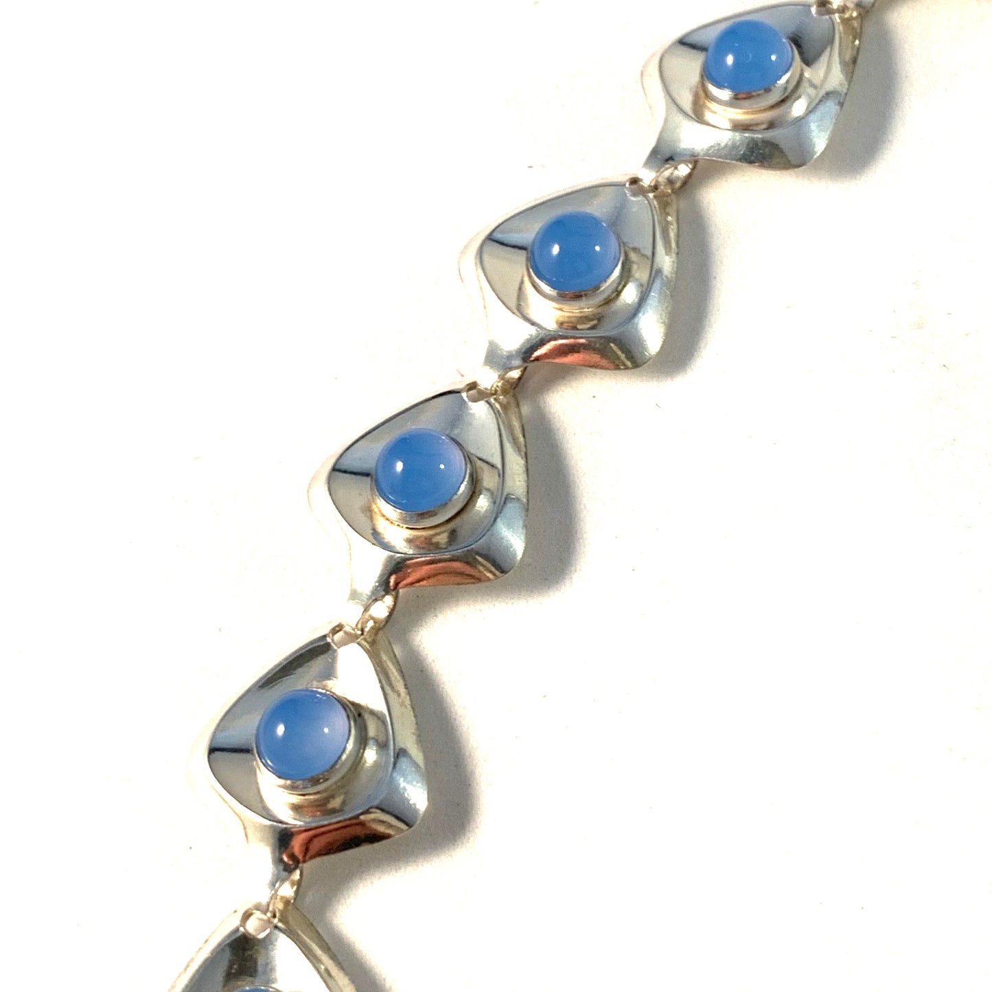 Swedish Import 1950-60s Mid Century Sterling Silver Chalcedony Necklace.