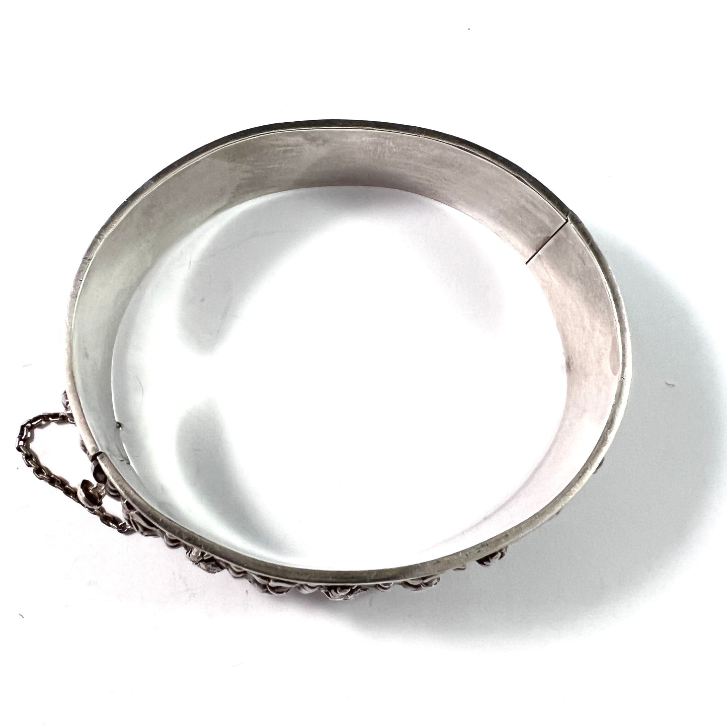 Swedish Import (Portugal) 1940s. Solid Silver Open/Close Bangle Flower Bracelet.