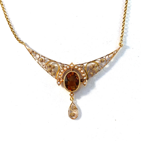 Bernhard Hertz, Sweden 1910 Edwardian 18k Gold Citrine Necklace.