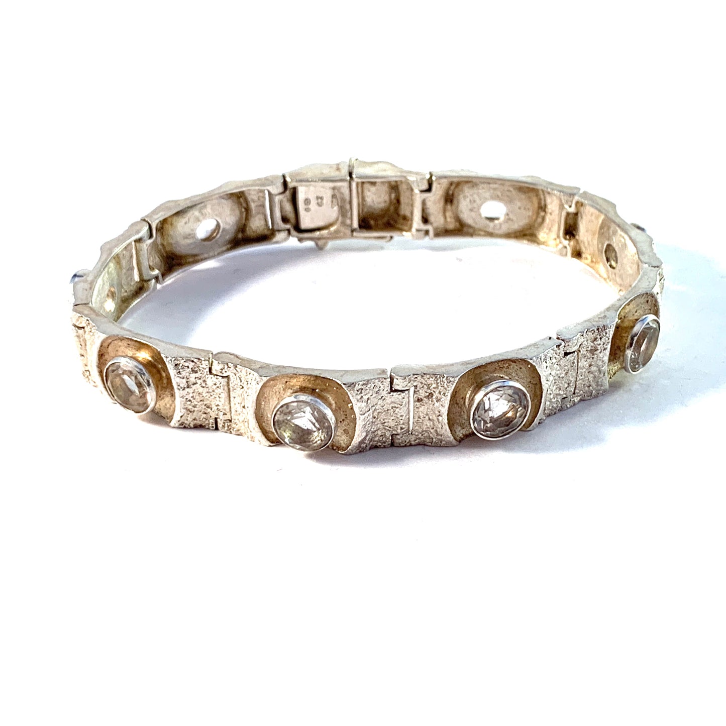 Örneus, Stockholm 1972 Solid 830 Silver Rock Crystal Bracelet.