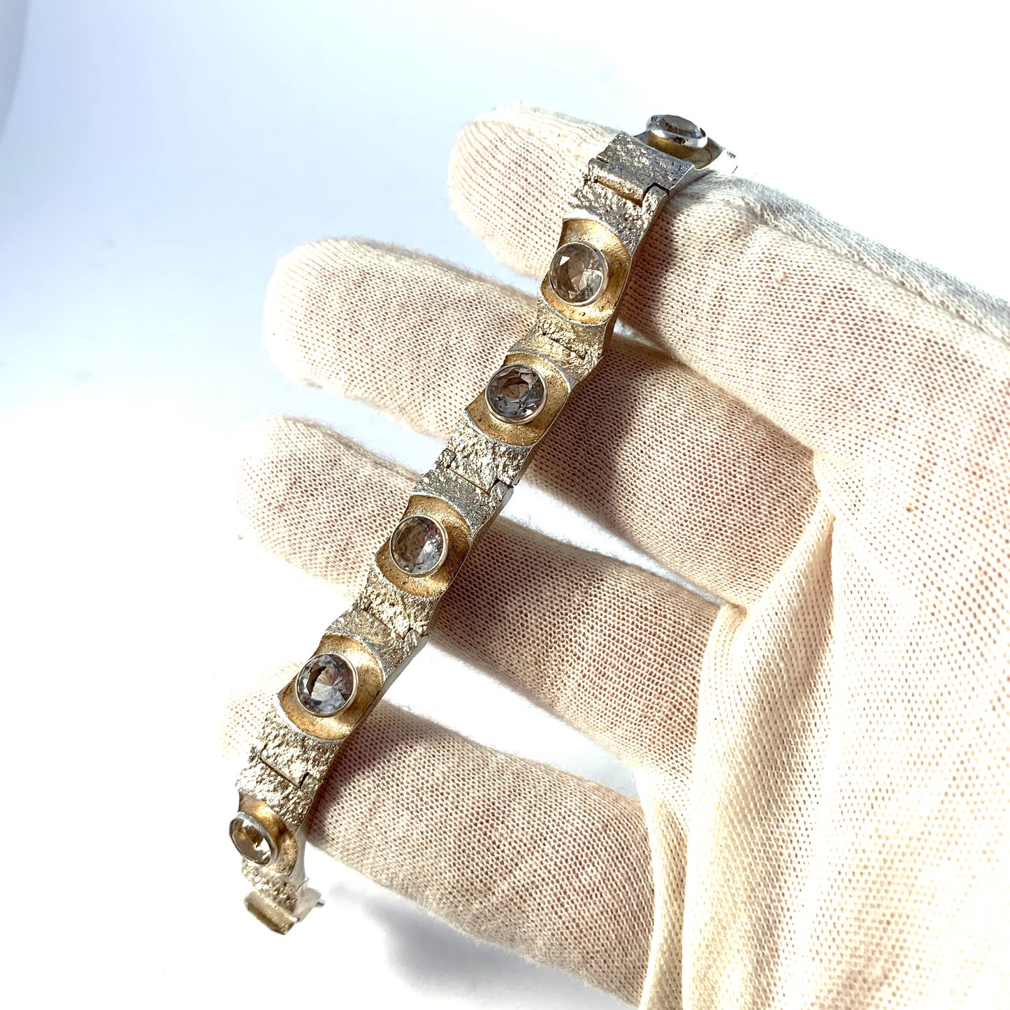 Örneus, Stockholm 1972 Solid 830 Silver Rock Crystal Bracelet.