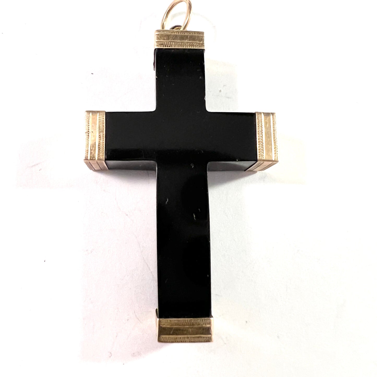 Antique Victorian 14k Gold Vauxhall Glass Cross Pendant.