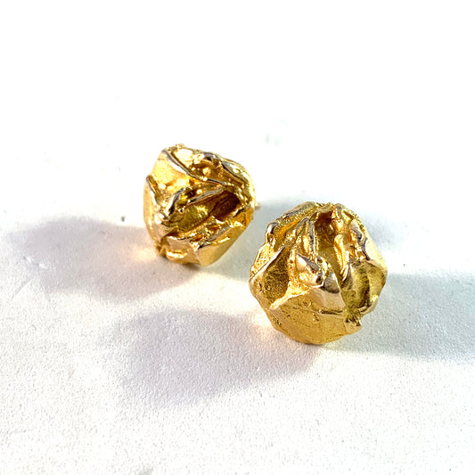 Björn Weckström, Lapponia, Finland 1971 Vintage 14k Gold Stud Earrings. Signed.