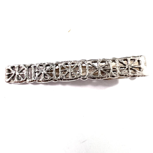 Pentti Sarpaneva for Turun Hopea Finland 1980 Vintage Silver Tie Clip. Design "Pitsi" Lace.