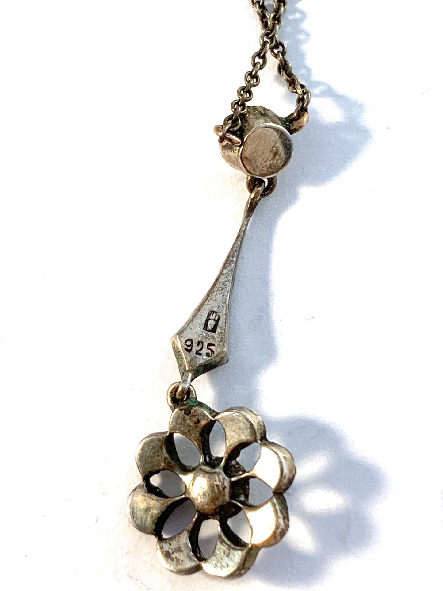 Germany early 1900s. Sterling Silver Foil Back Paste Stone Pendant Necklace. Markers' mark