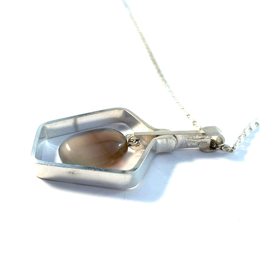 Hedbergs, Sweden year 1959. Solid Silver Chalcedony Pendant Necklace.