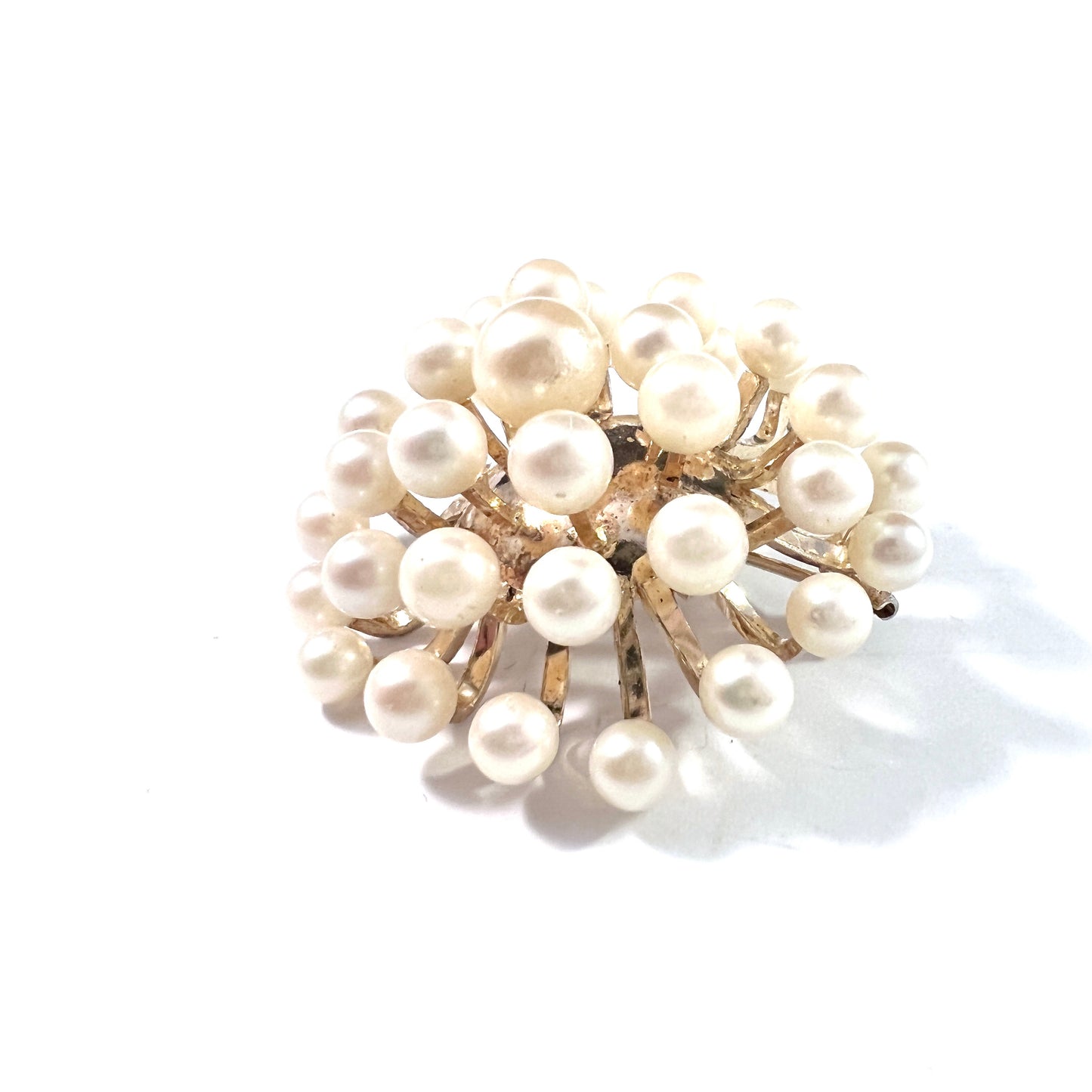 Vintage Atomic Era Sterling Silver Cultured Pearl Brooch. Prob Japan.