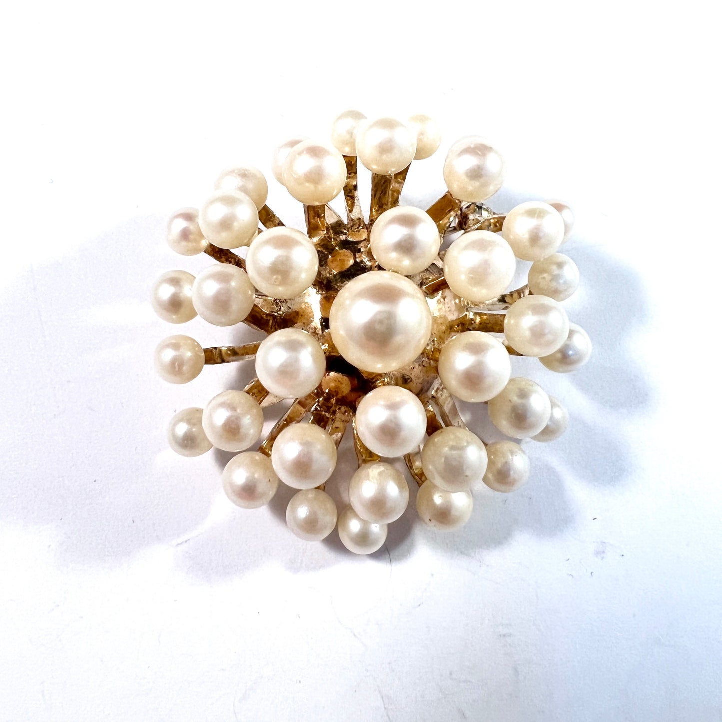 Vintage Atomic Era Sterling Silver Cultured Pearl Brooch. Prob Japan.