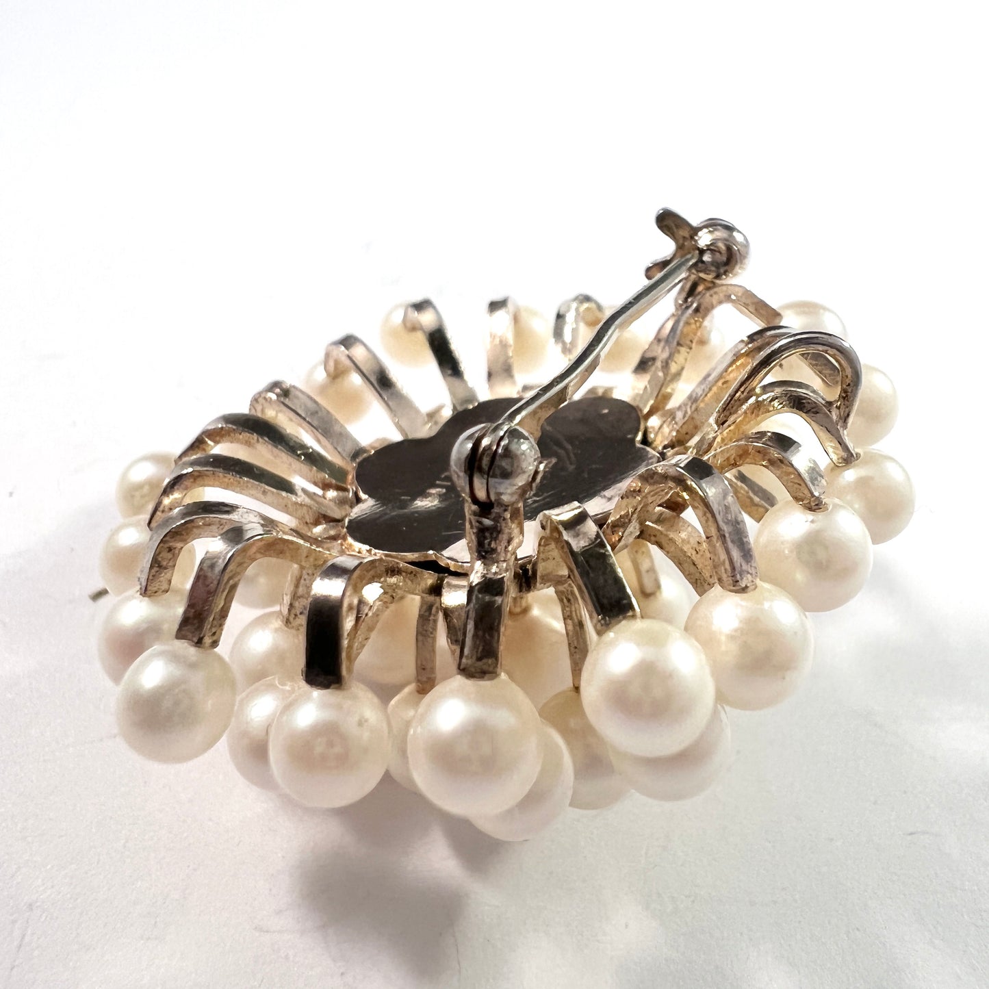 Vintage Atomic Era Sterling Silver Cultured Pearl Brooch. Prob Japan.