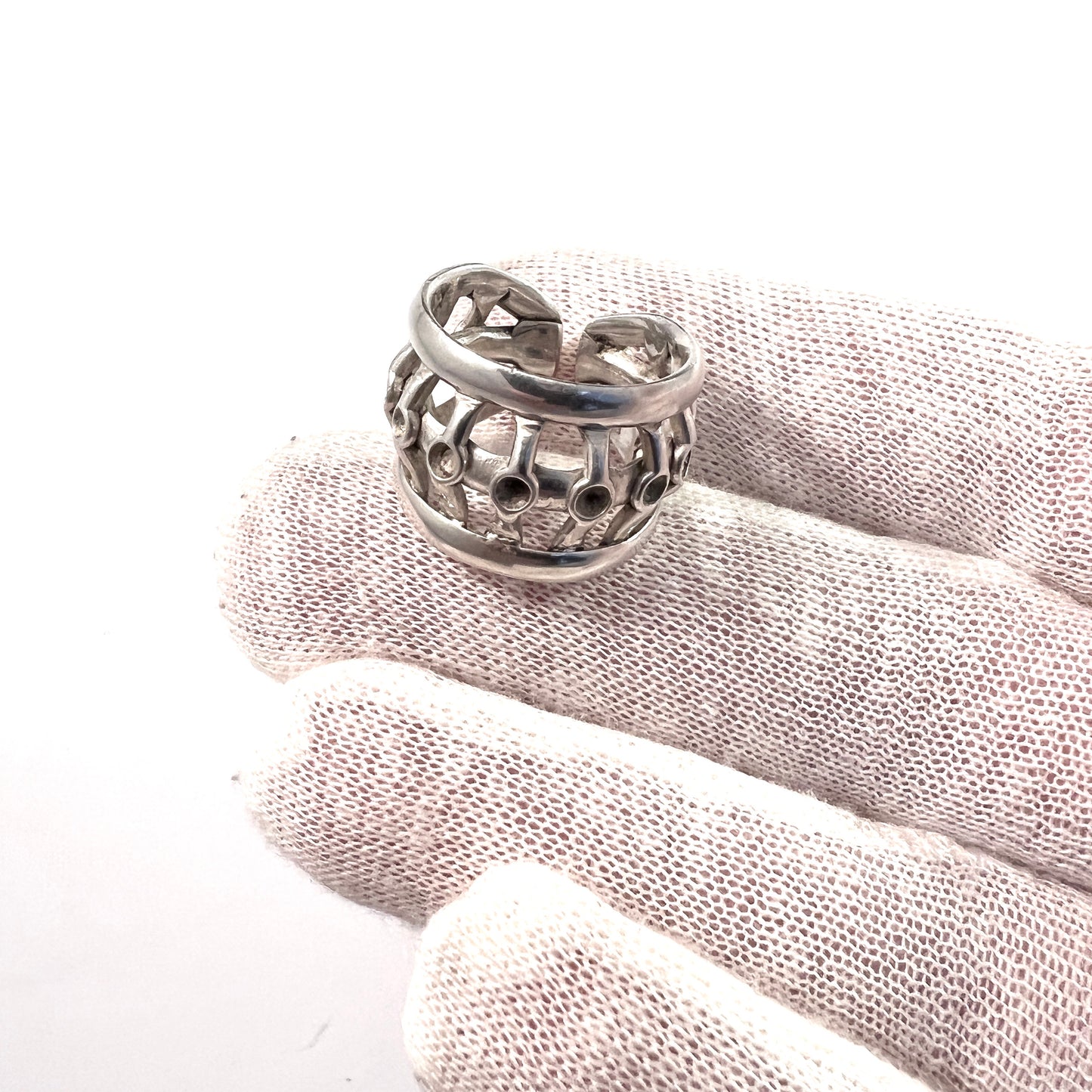 Studio Else and Paul, Norway 1960s Vintage Modernist Sterling Silver Ring.