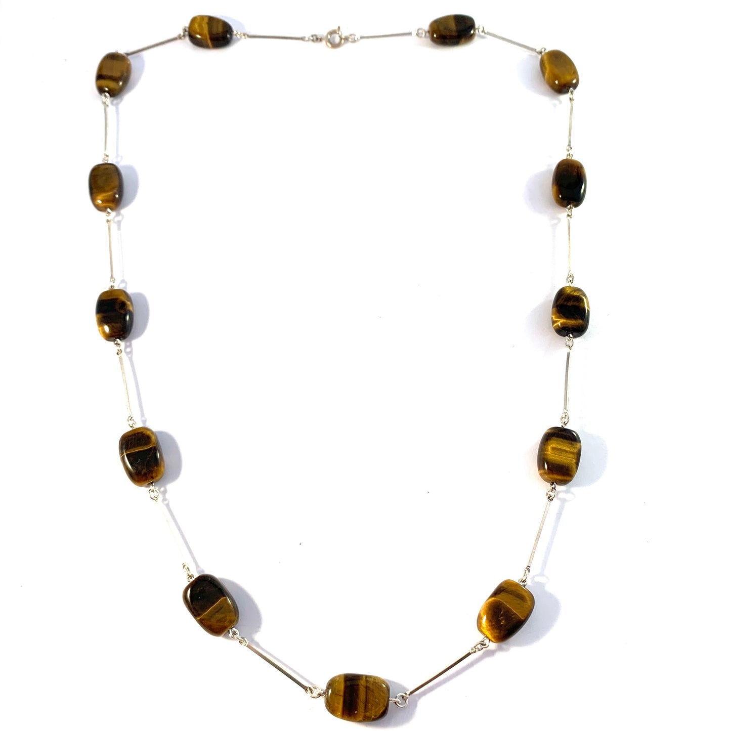 Sweden 1960-70s. Solid 835 Silver Tiger Eye Necklace.