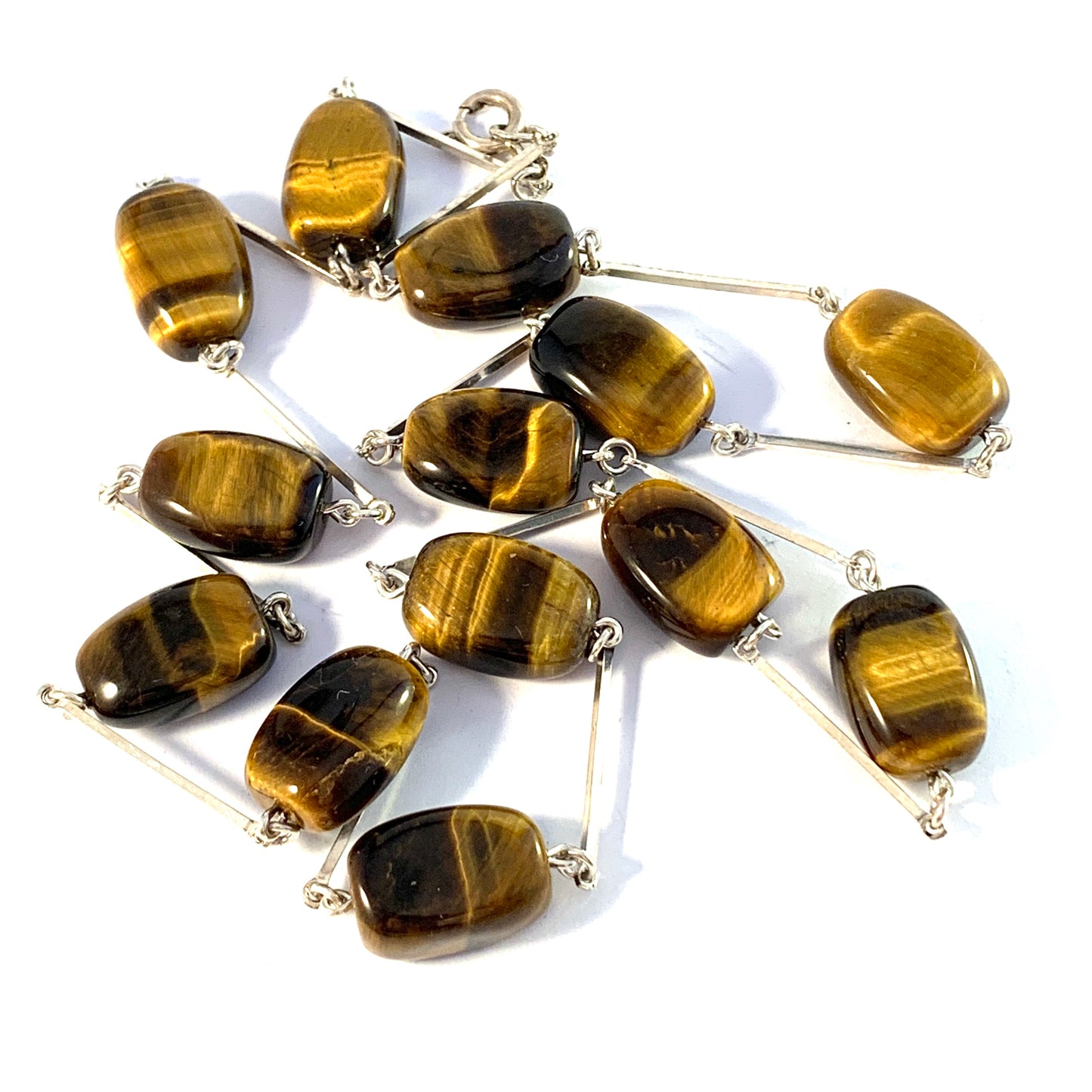 Sweden 1960-70s. Solid 835 Silver Tiger Eye Necklace.