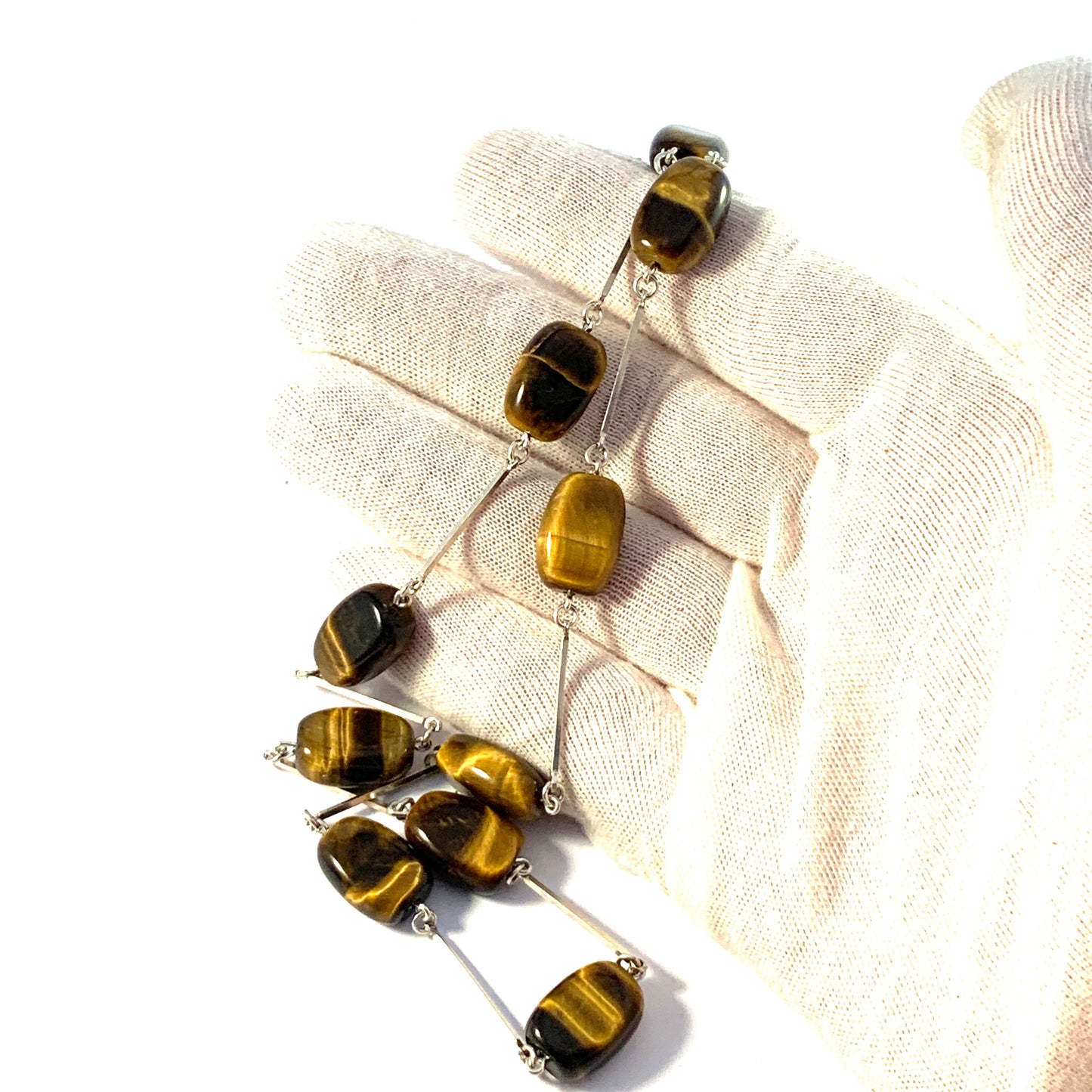 Sweden 1960-70s. Solid 835 Silver Tiger Eye Necklace.