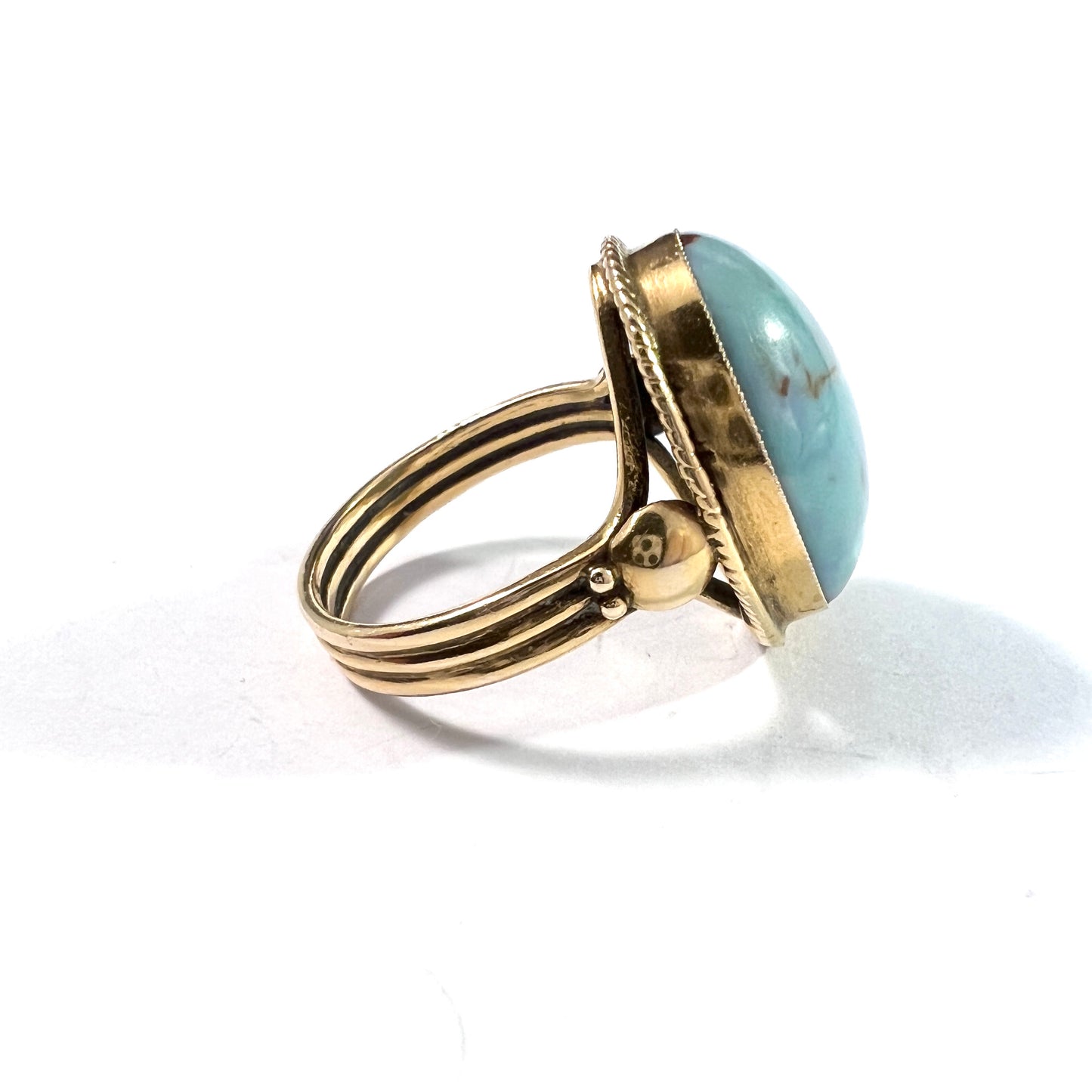 Middle East 1950-60s, 14k Gold Turquoise Ring.