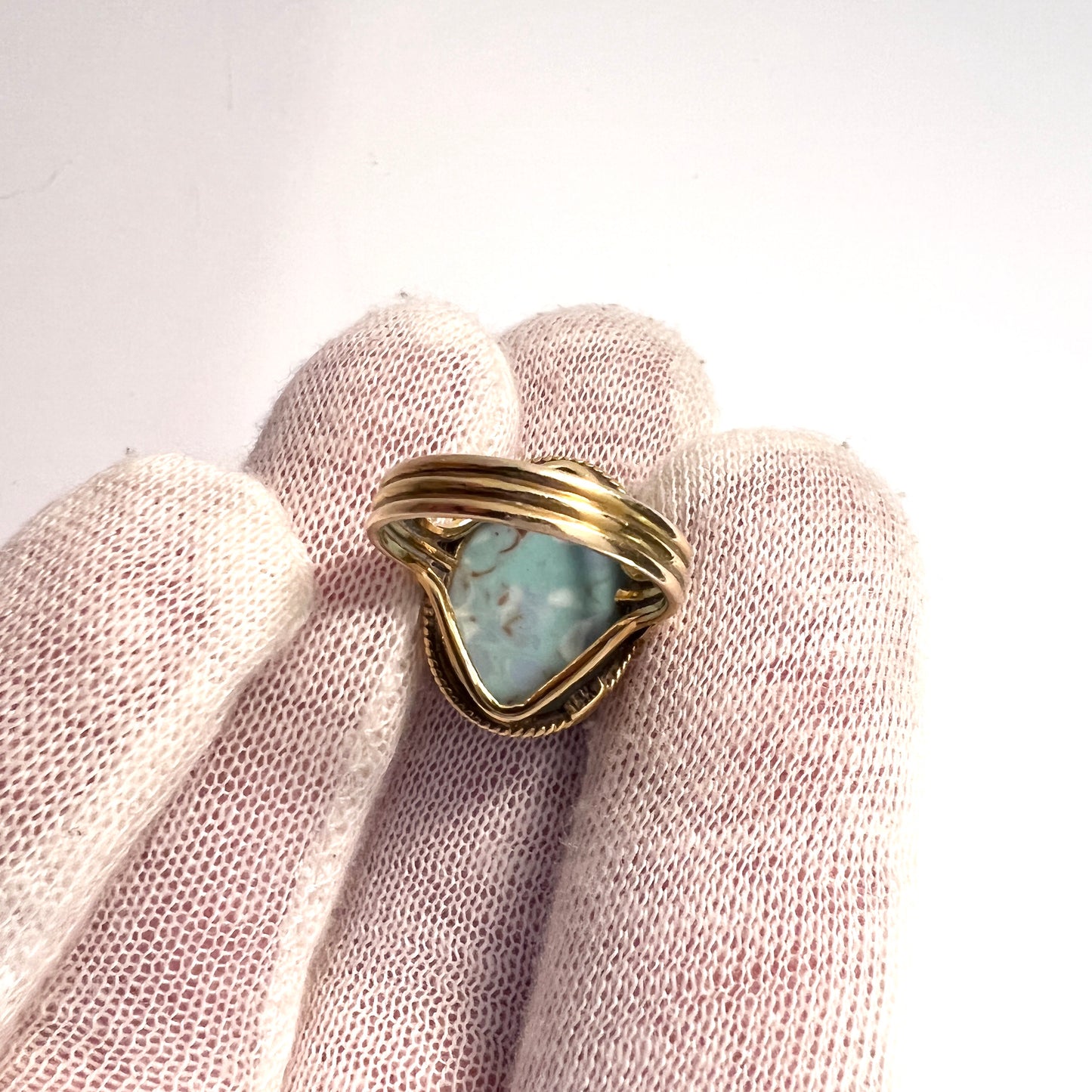 Middle East 1950-60s, 14k Gold Turquoise Ring.