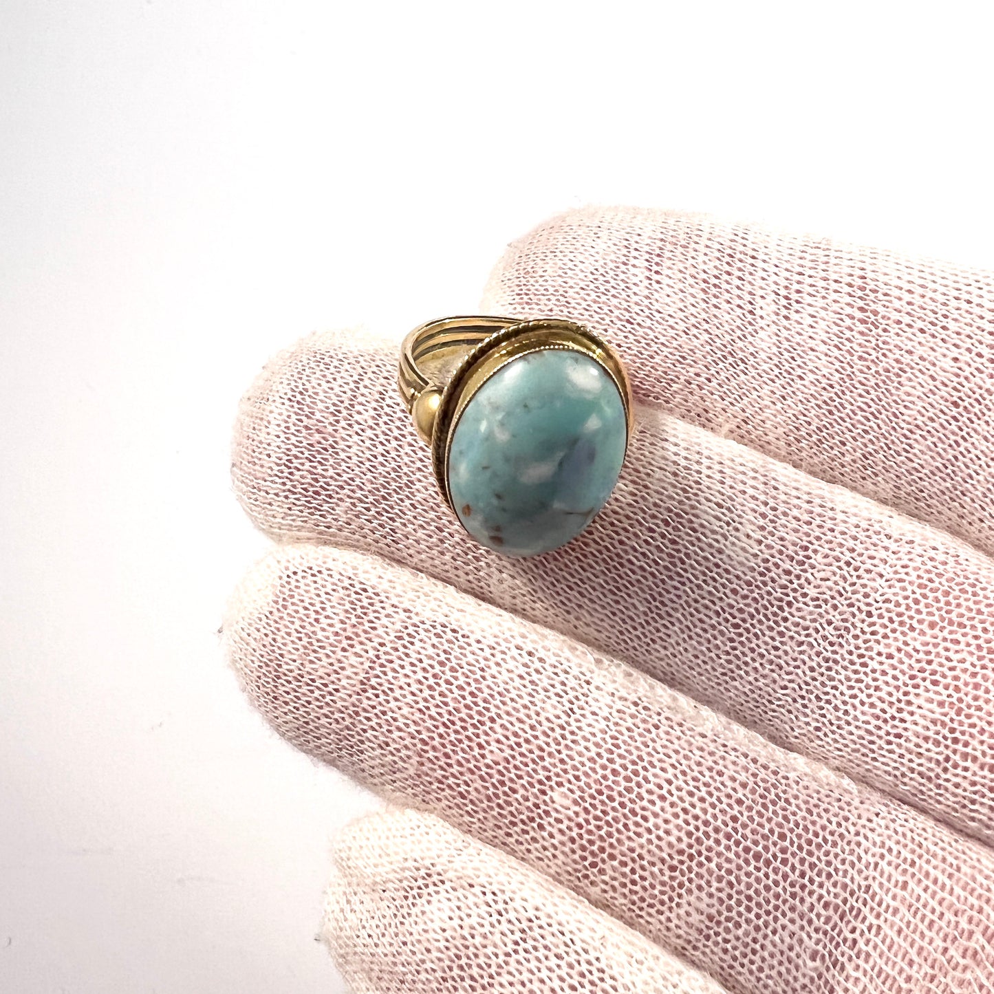 Middle East 1950-60s, 14k Gold Turquoise Ring.