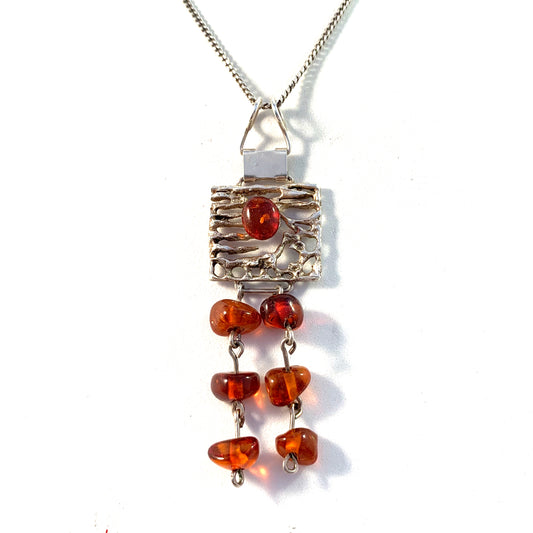 Fischland Ostseeschmuck, Germany 1960-70s 835 Silver Baltic Amber Necklace.