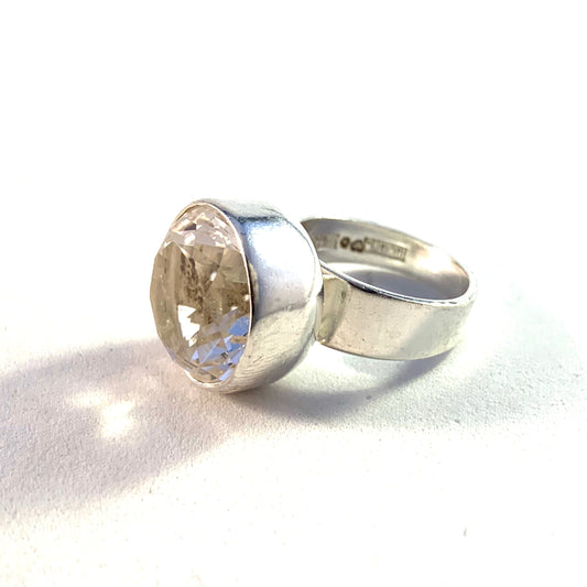 Bengt Hallberg, Sweden 1971 Modernist Sterling Silver Rock Crystal Ring.