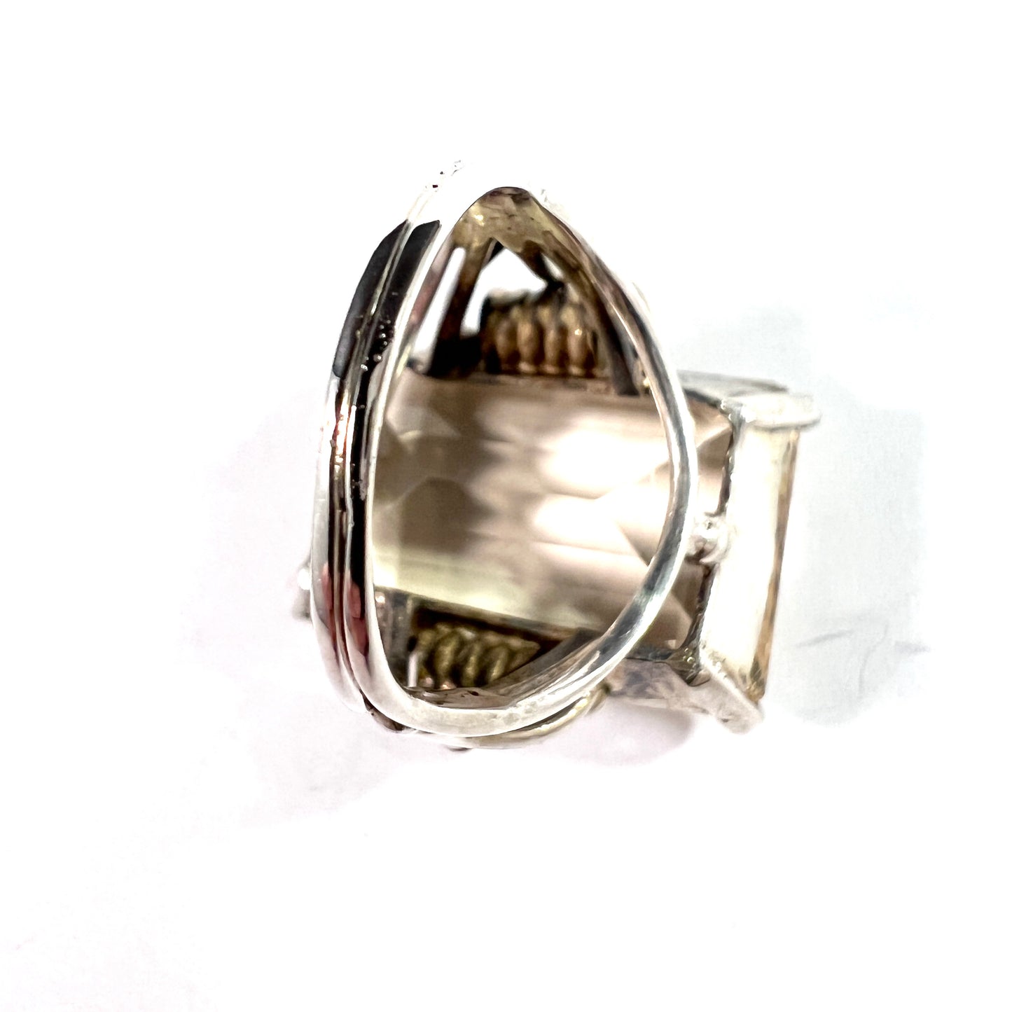 Vintage c 1940s. Sterling Silver Large Quartz Cocktail Ring.