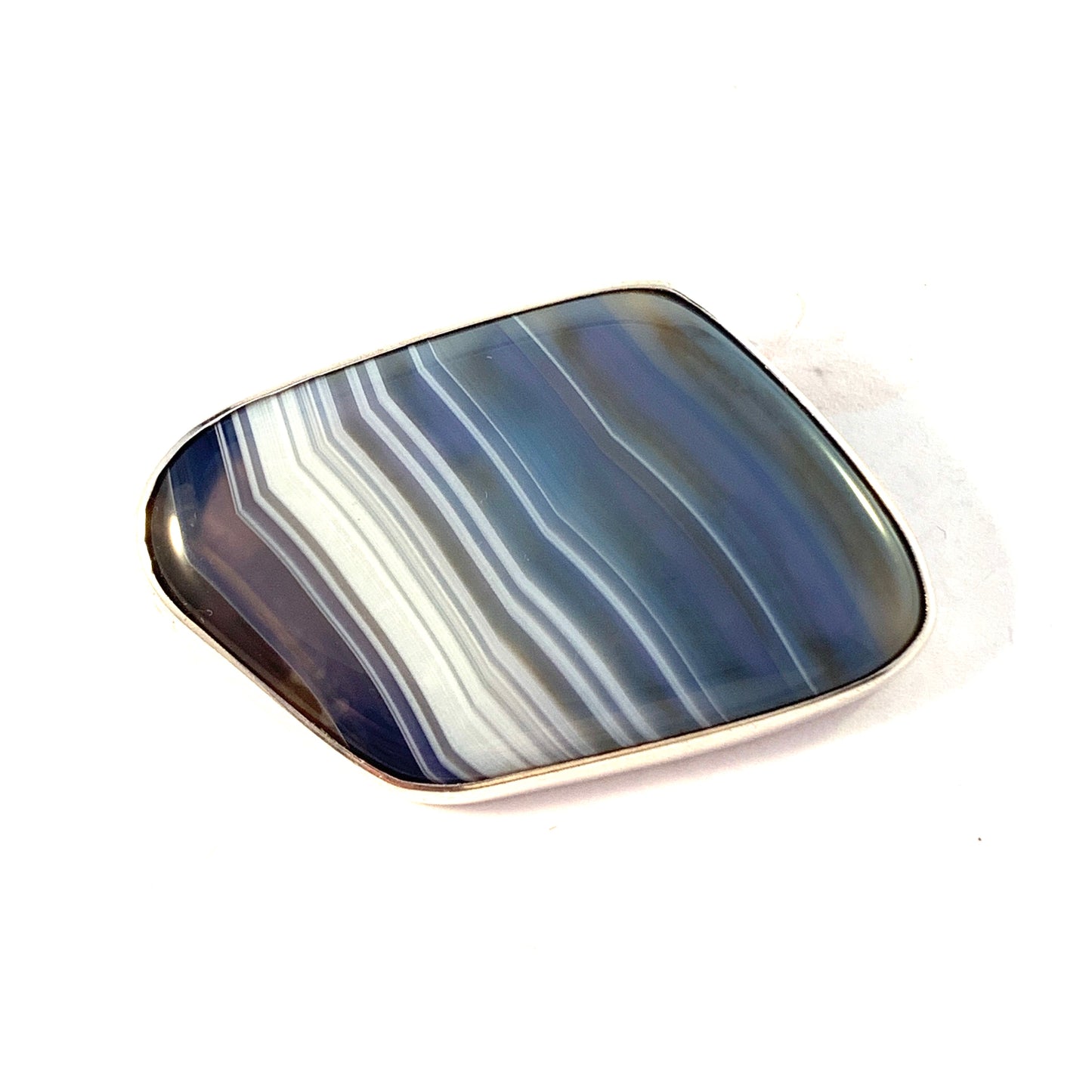 GUSSI, Sweden 1958. Sterling Silver Agate Brooch. Hand Wrought