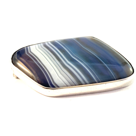 GUSSI, Sweden 1958. Sterling Silver Agate Brooch. Hand Wrought