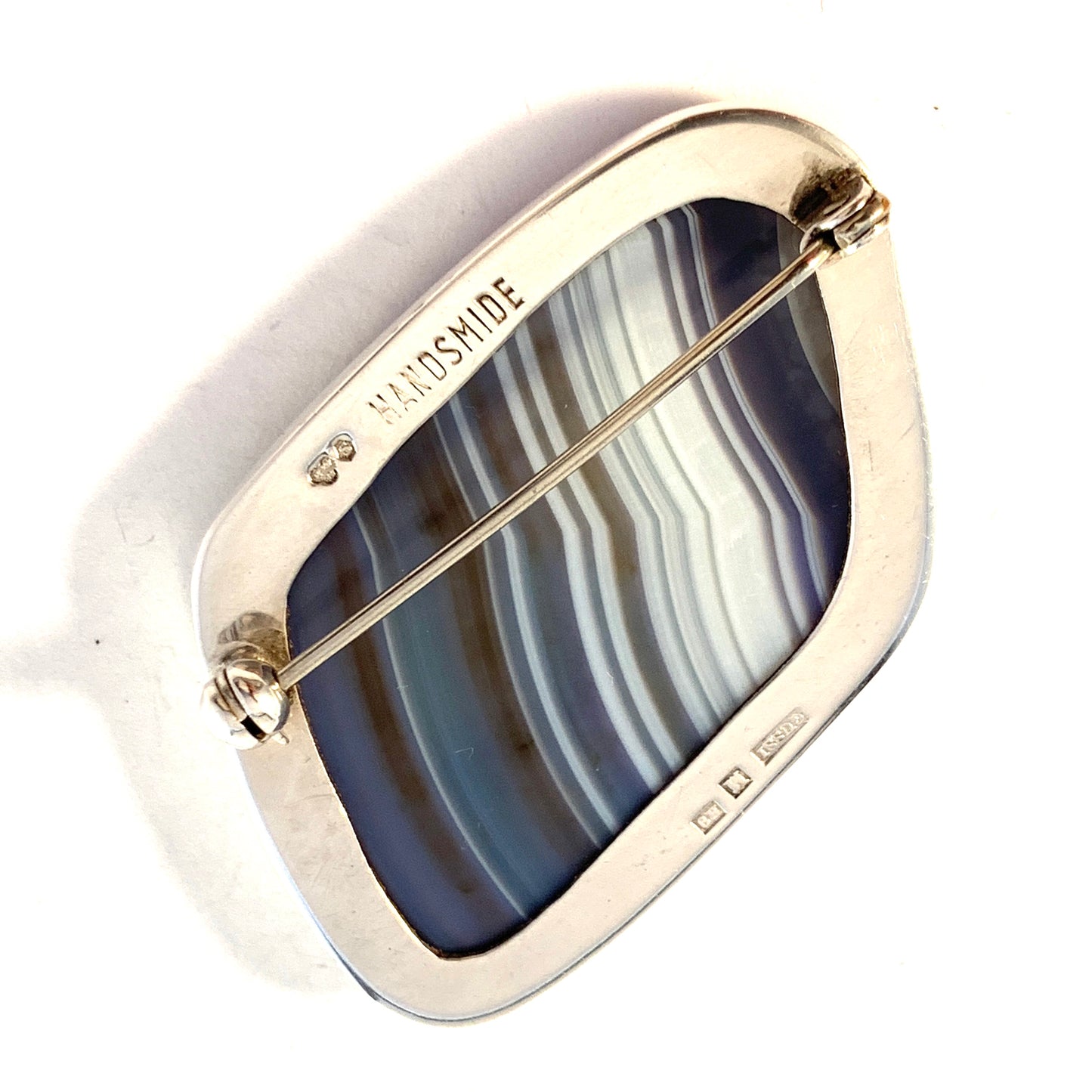 GUSSI, Sweden 1958. Sterling Silver Agate Brooch. Hand Wrought