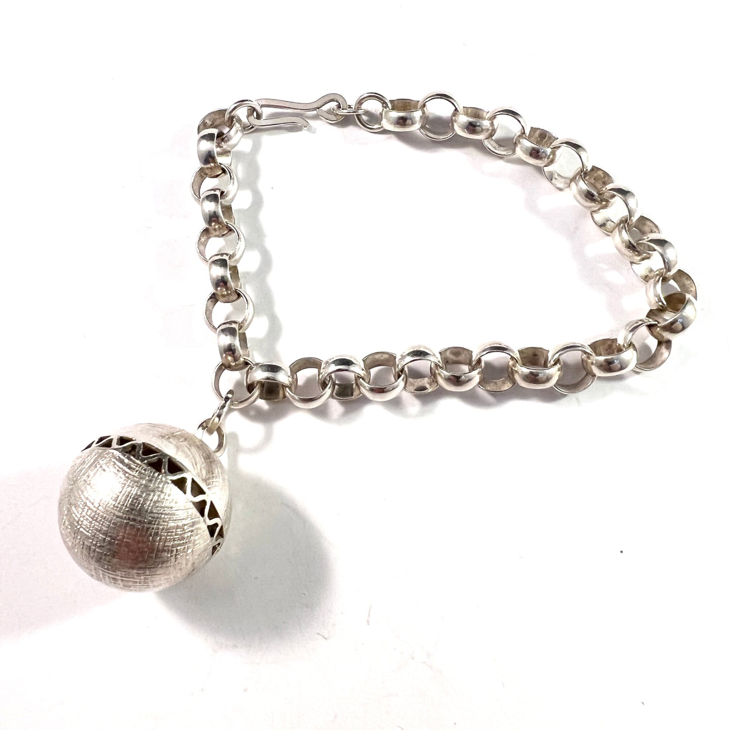 Antti Rahunen, Finland 1973. Sterling Bracelet w Large Ball Charm by Einari Ailio Finland.